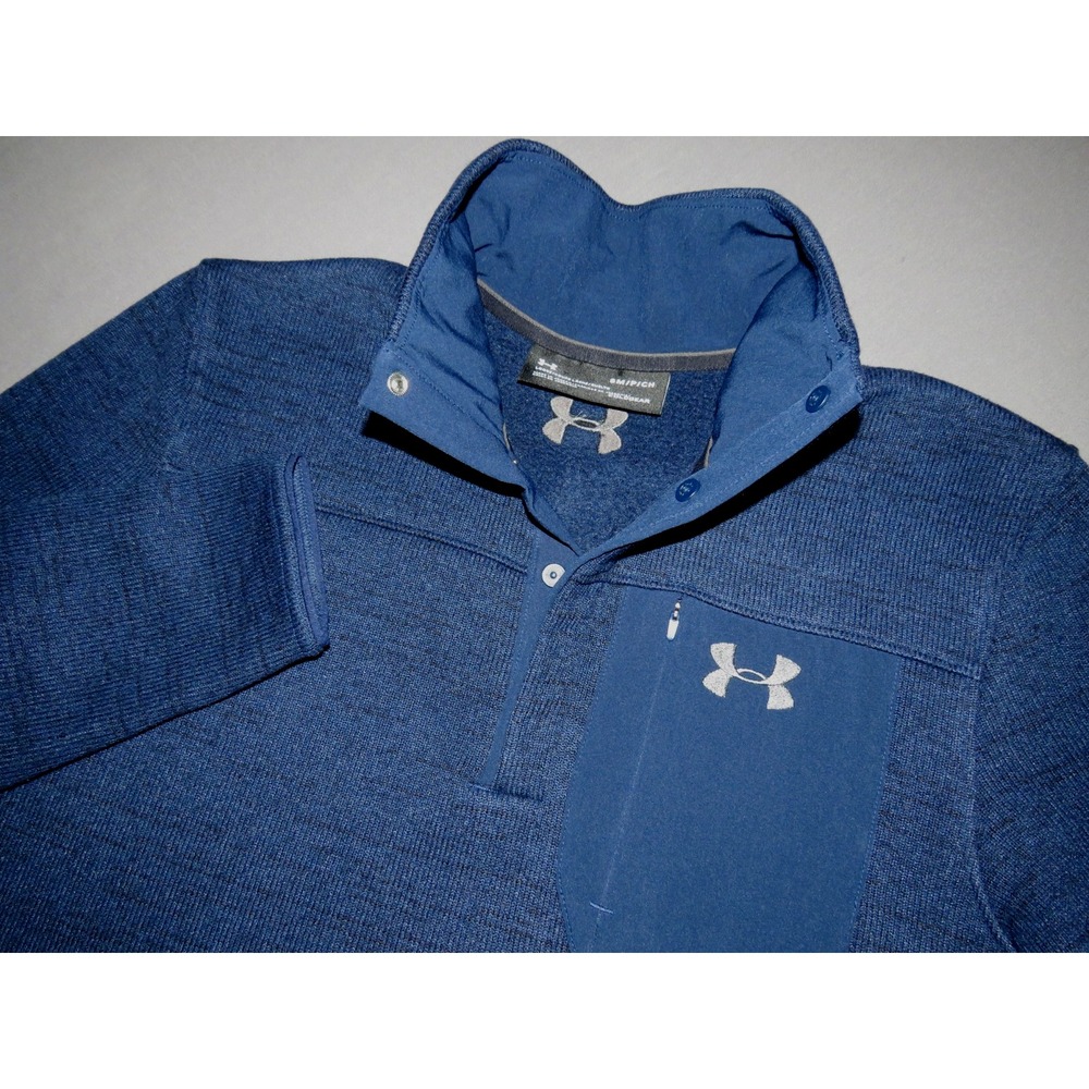Under Armour Cold Gear Navy Blue Collared Snap Sweater Fleece Jacket Men's Small